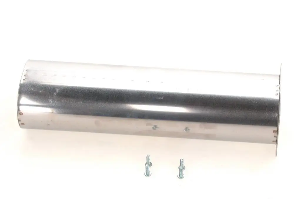 BOSCH Brennerrohr aus Metall mit zwei dazugehörigen Schrauben, auf einem weißen Hintergrund liegend.